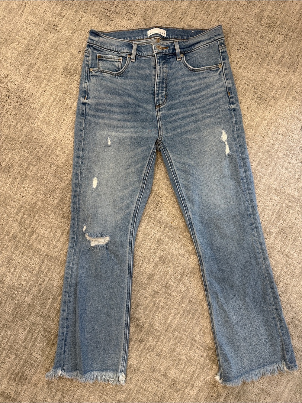 LOFT Light Blue high waist flare crop Distressed Jeans